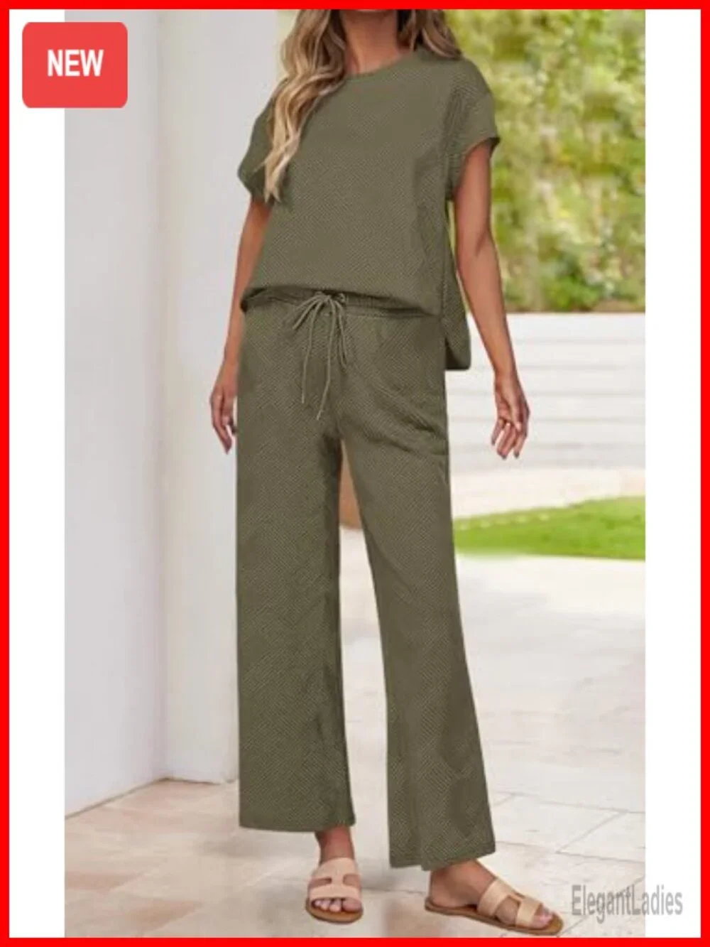 2 Piece Lounge Set Short Sleeve Top Wide Leg Pants Matching Tracksuit